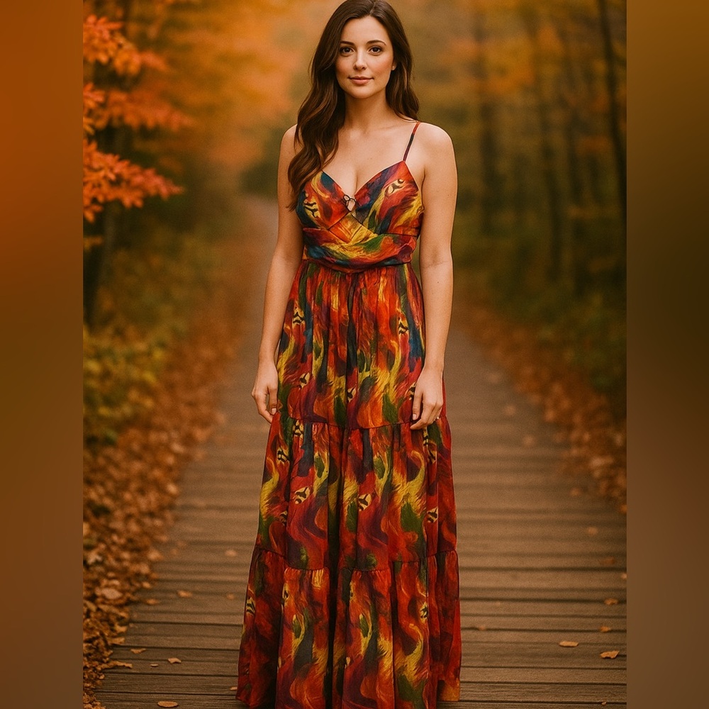 Loragal Red and Yellow Spaghetti Strap Sundress NWT